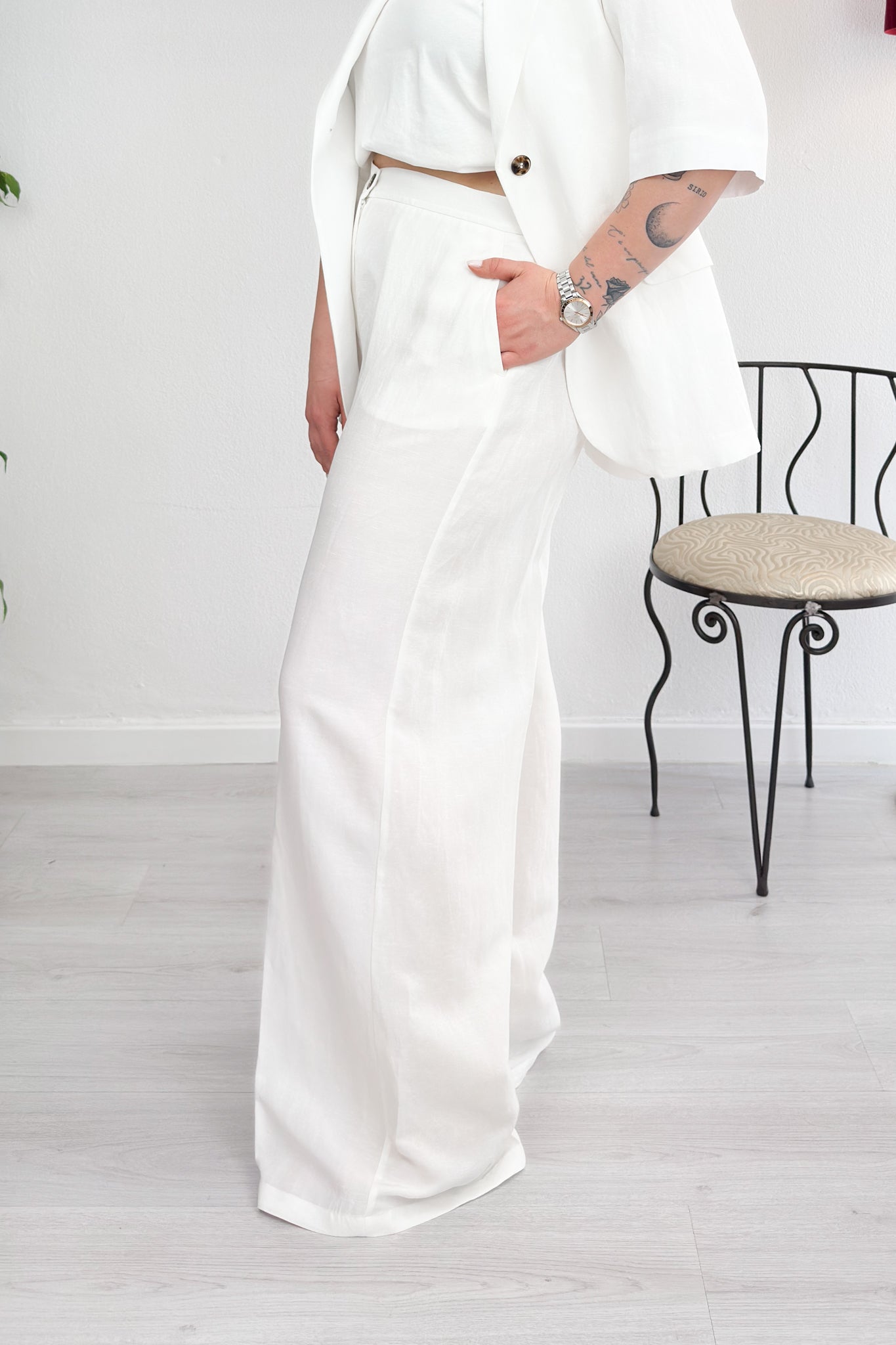 Pantalone flare in viscosa e lino EMME