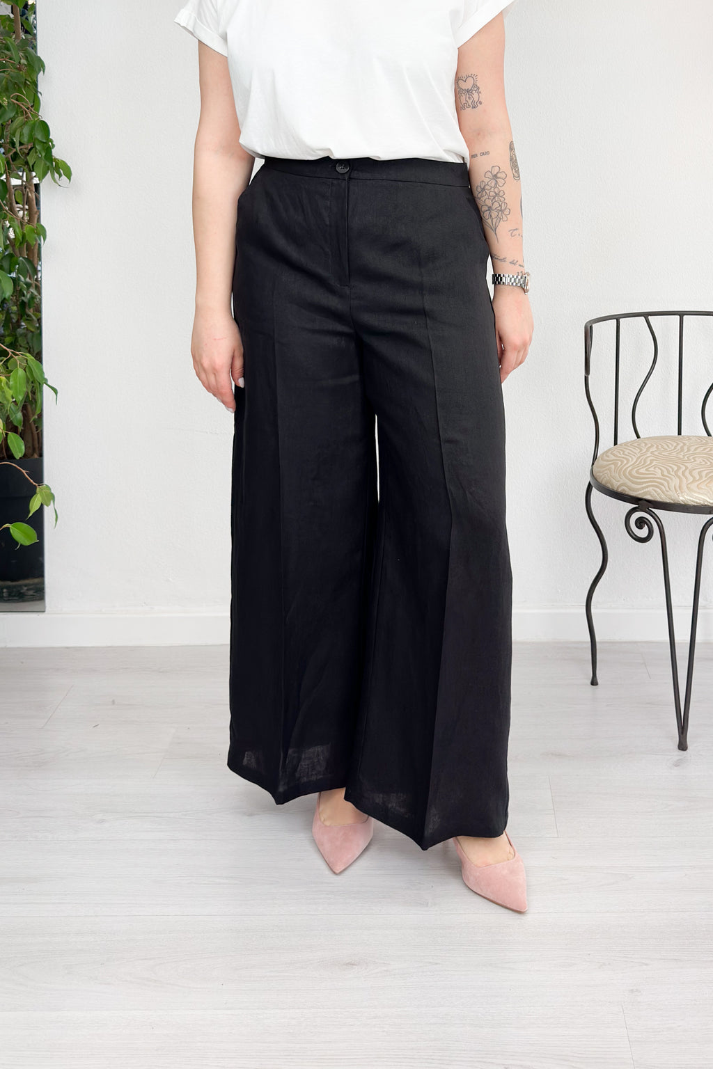 Pantalone straight in lino EMME