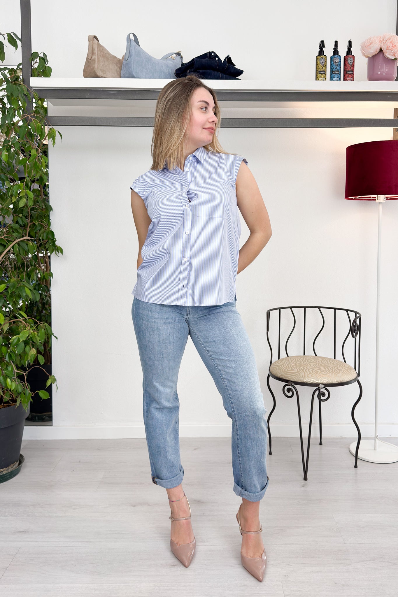 Camicia smanicata in popeline EMME