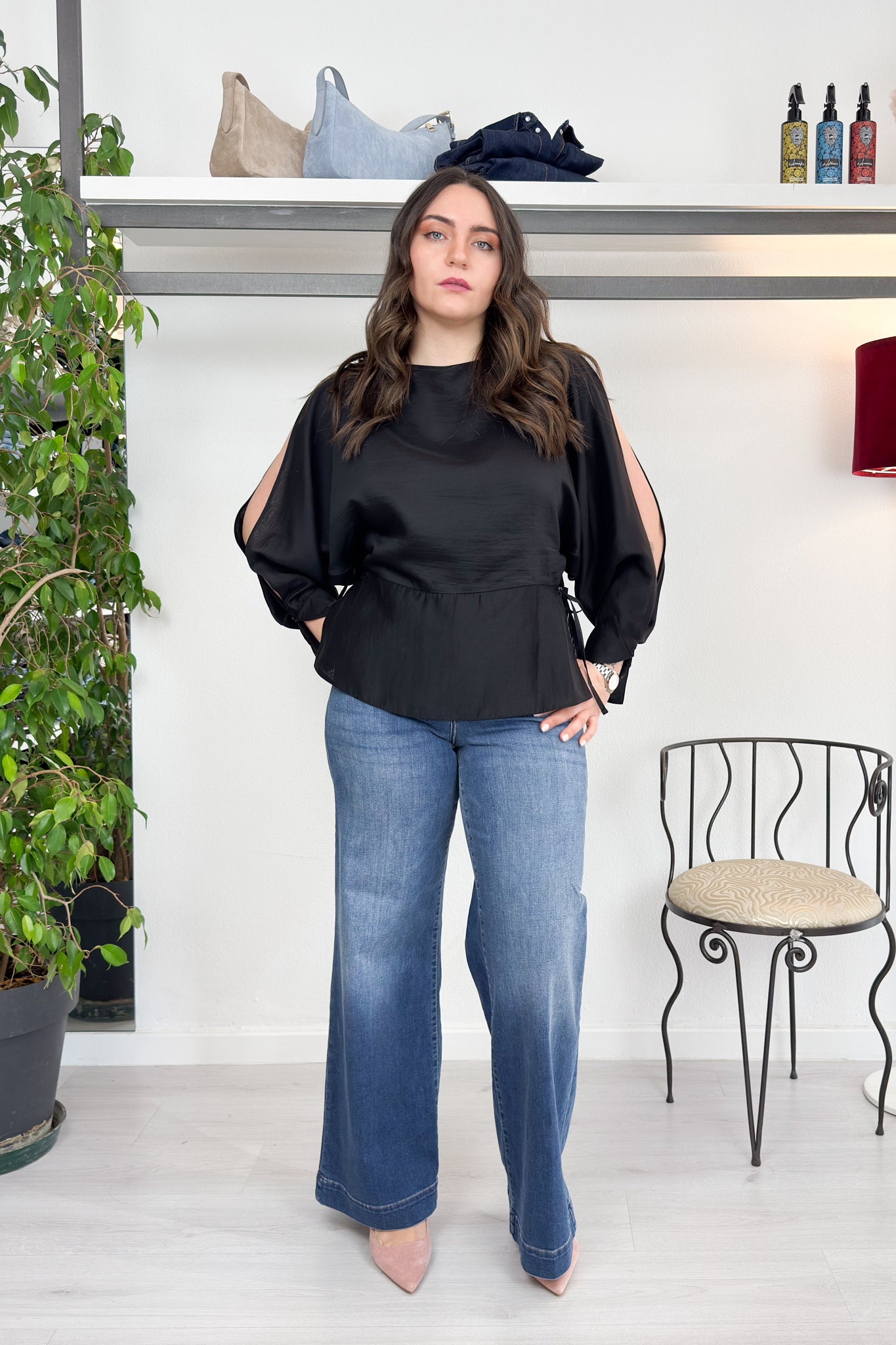 Blusa in mussola con spacco nella manica KAOS