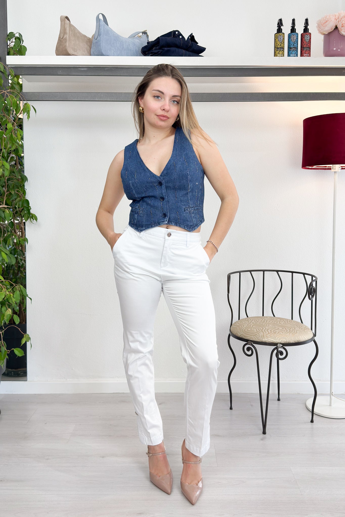 Pantalone chino con spacchetti e gioiello bianco LIU JO