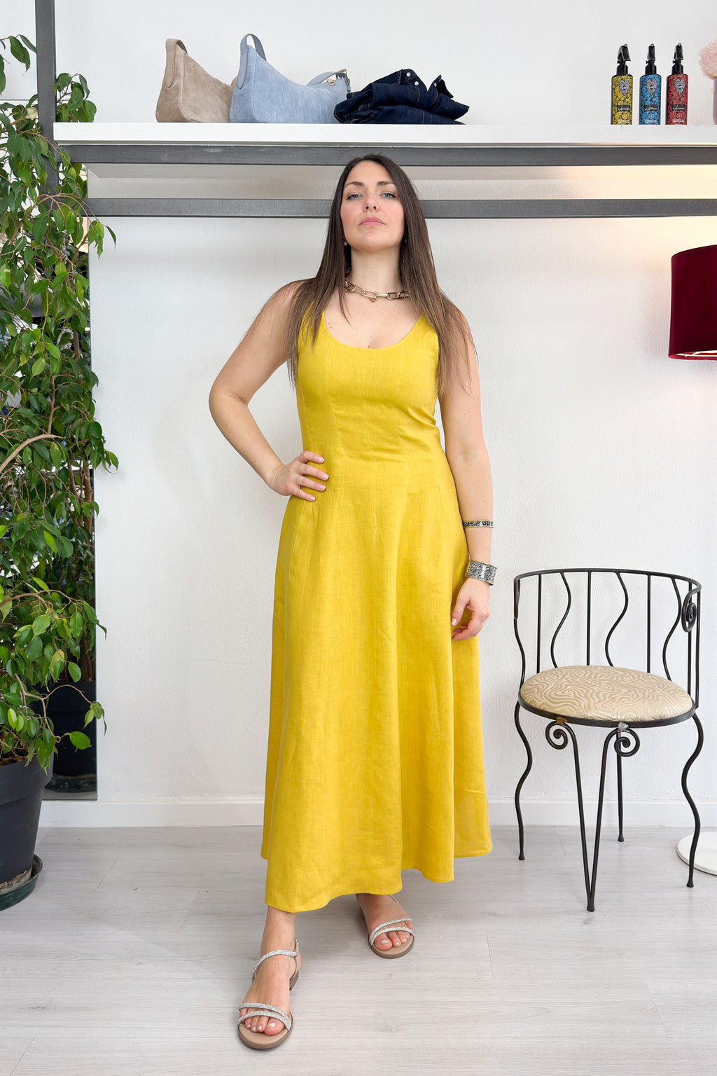 Abito il lino sfiancato giallo EMME