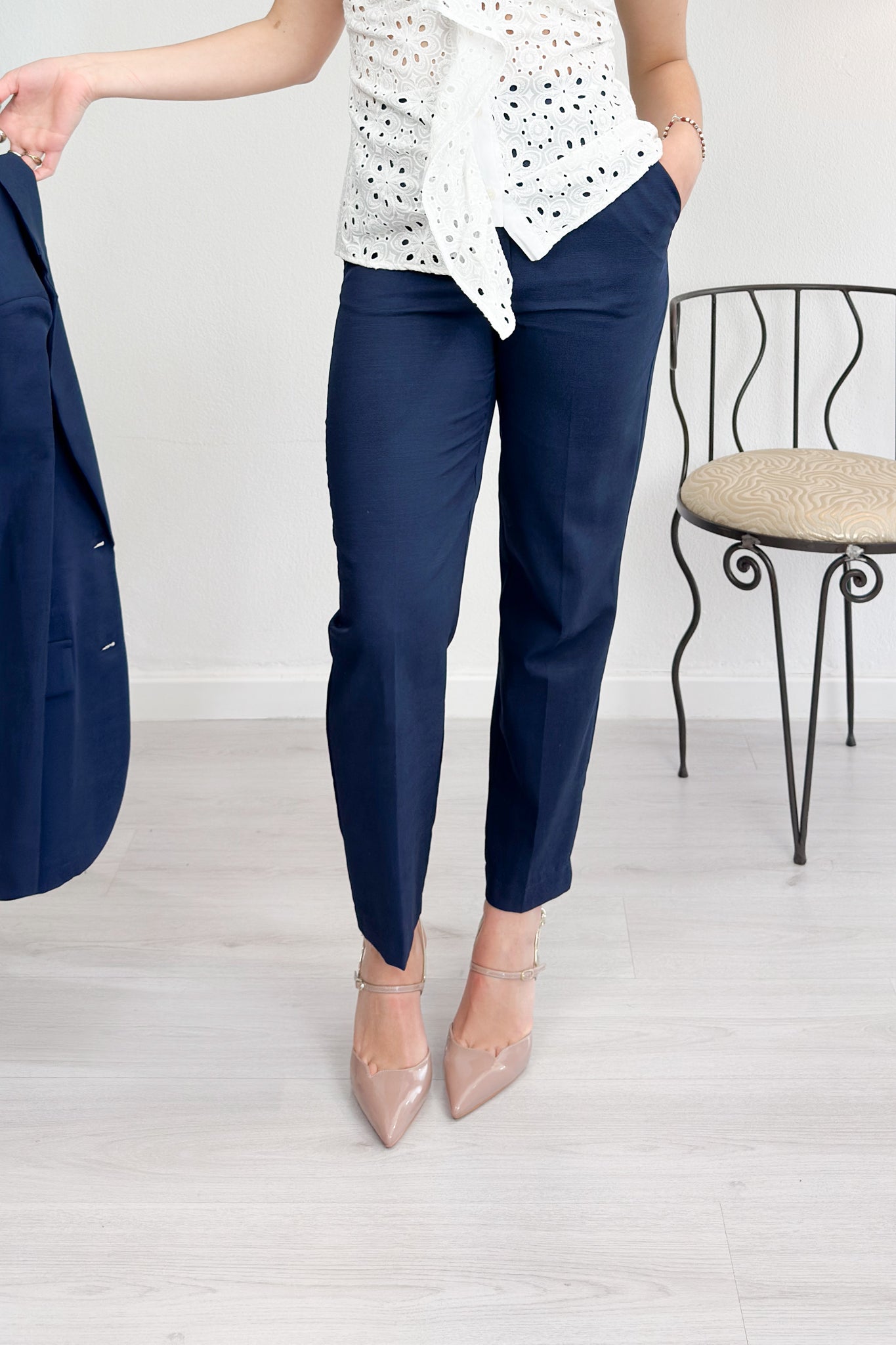 Pantalone fluido in lino blu KAOS