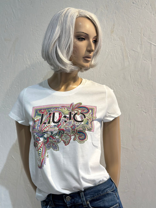 T-shirt con logo fiori e strass Liu.Jo