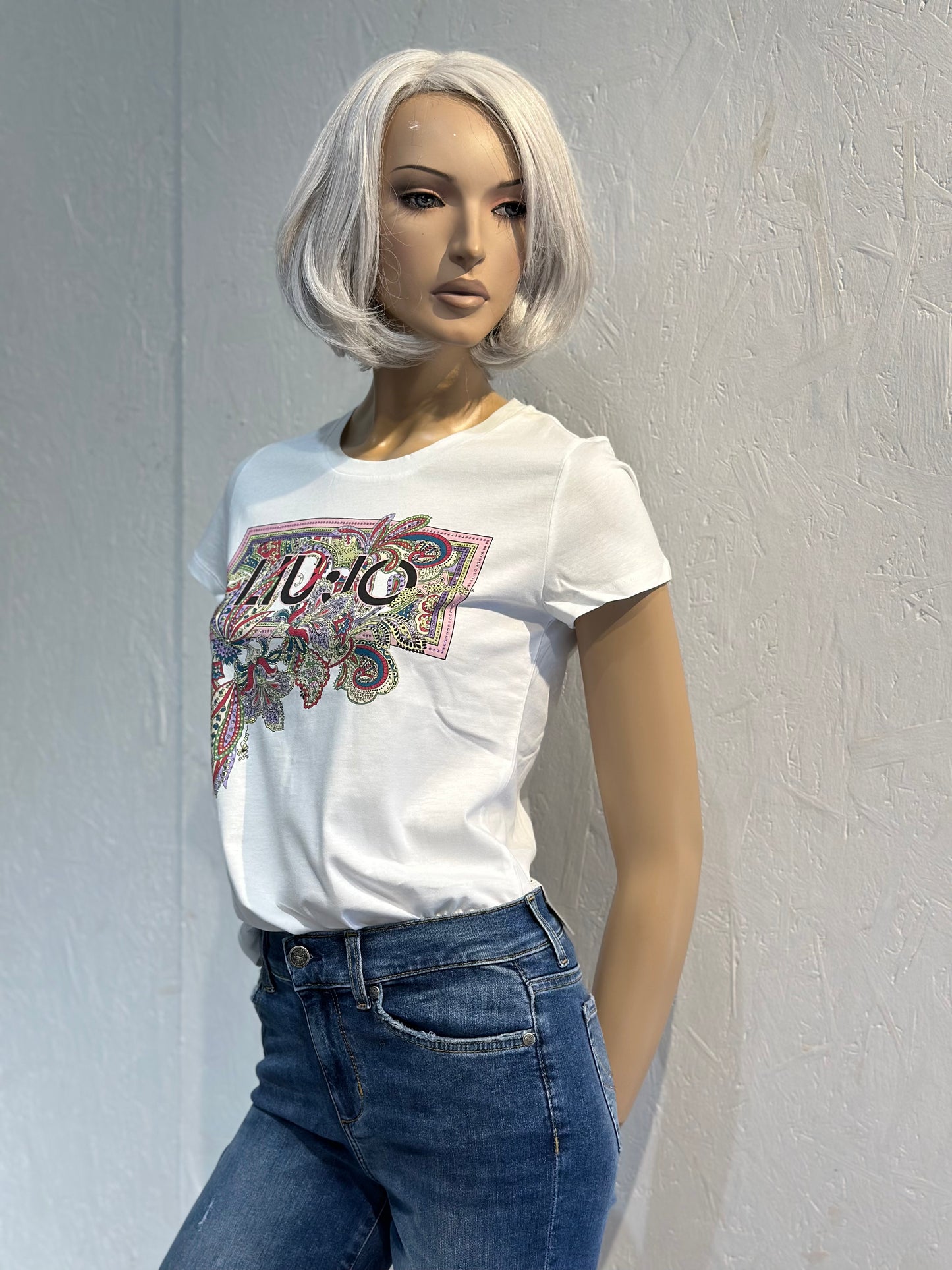 T-shirt con logo fiori e strass Liu.Jo