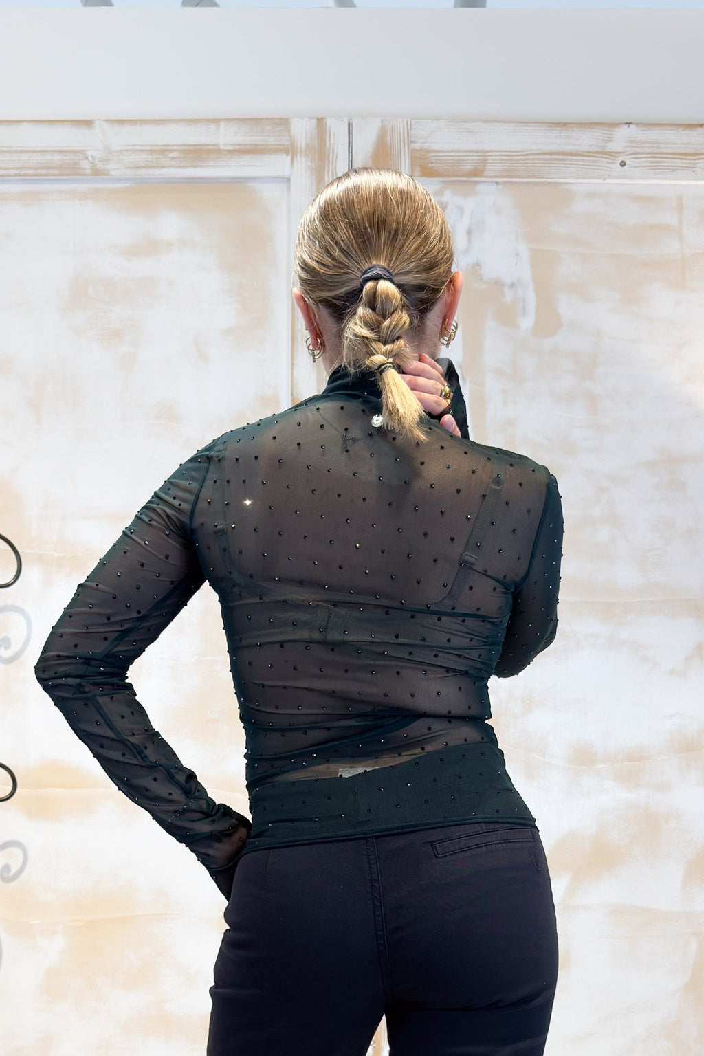 T-shirt in tulle con strass LIU JO