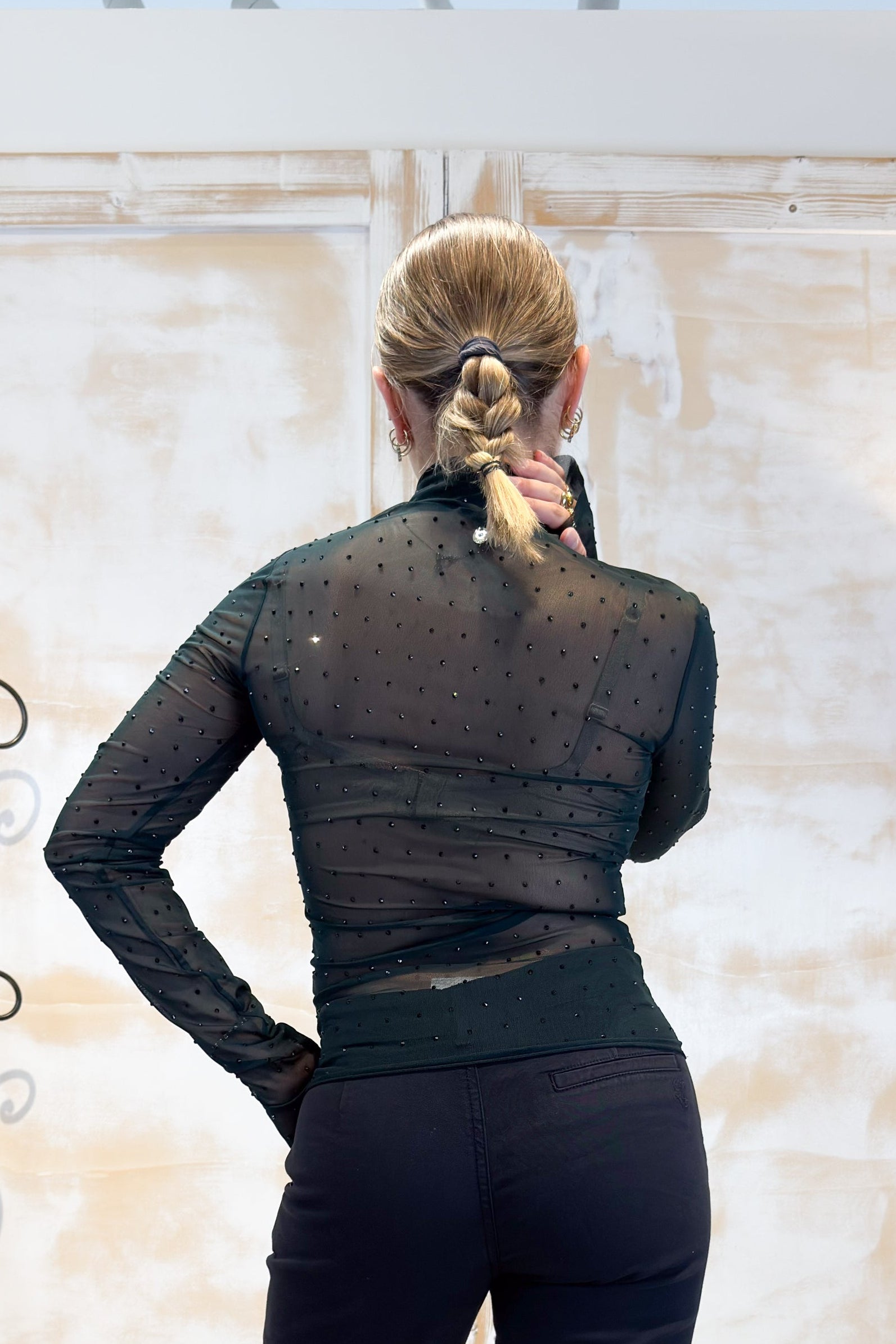 T-shirt in tulle con strass LIU JO