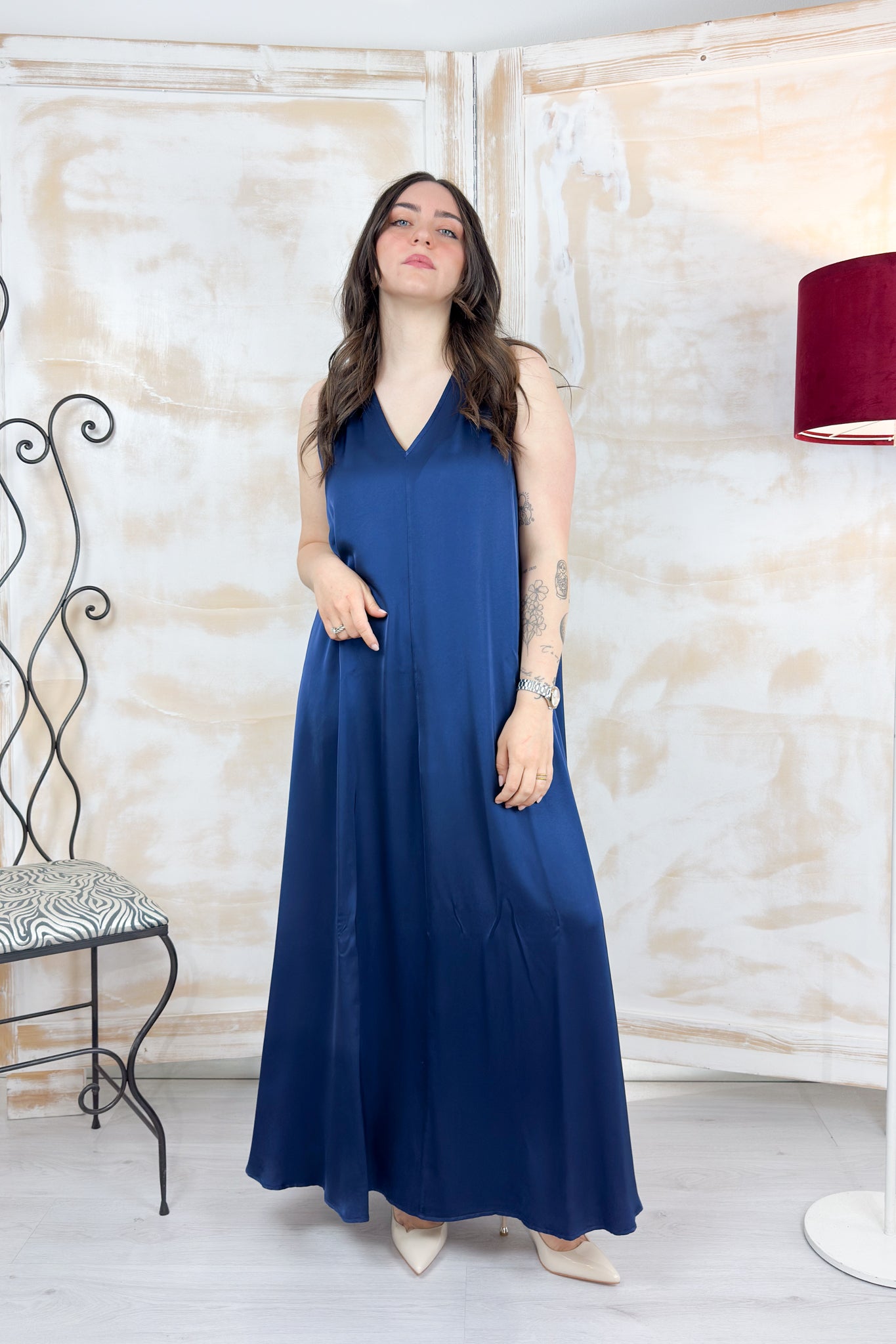 Abito lungo in raso KAOS - Blu