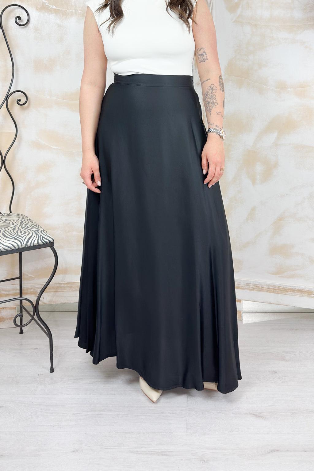 Gonna lunga in raso KAOS - Nero