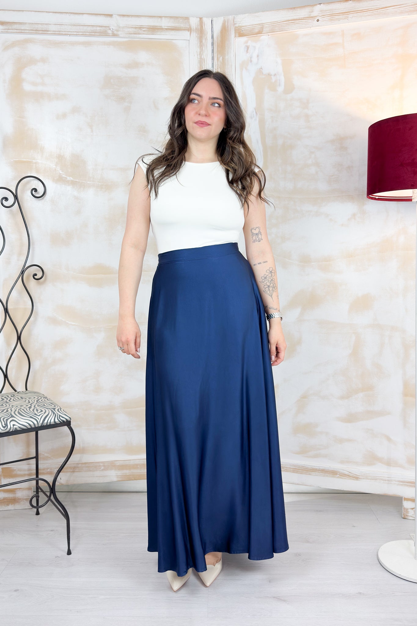 Gonna lunga in raso KAOS - Blu