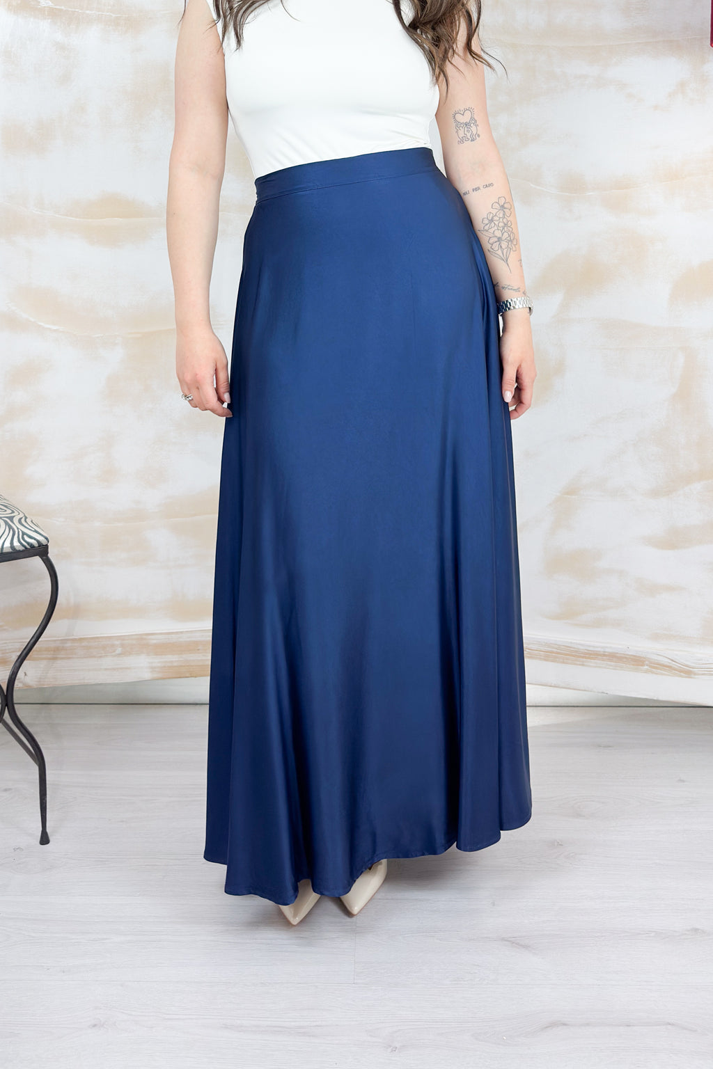 Gonna lunga in raso KAOS - Blu
