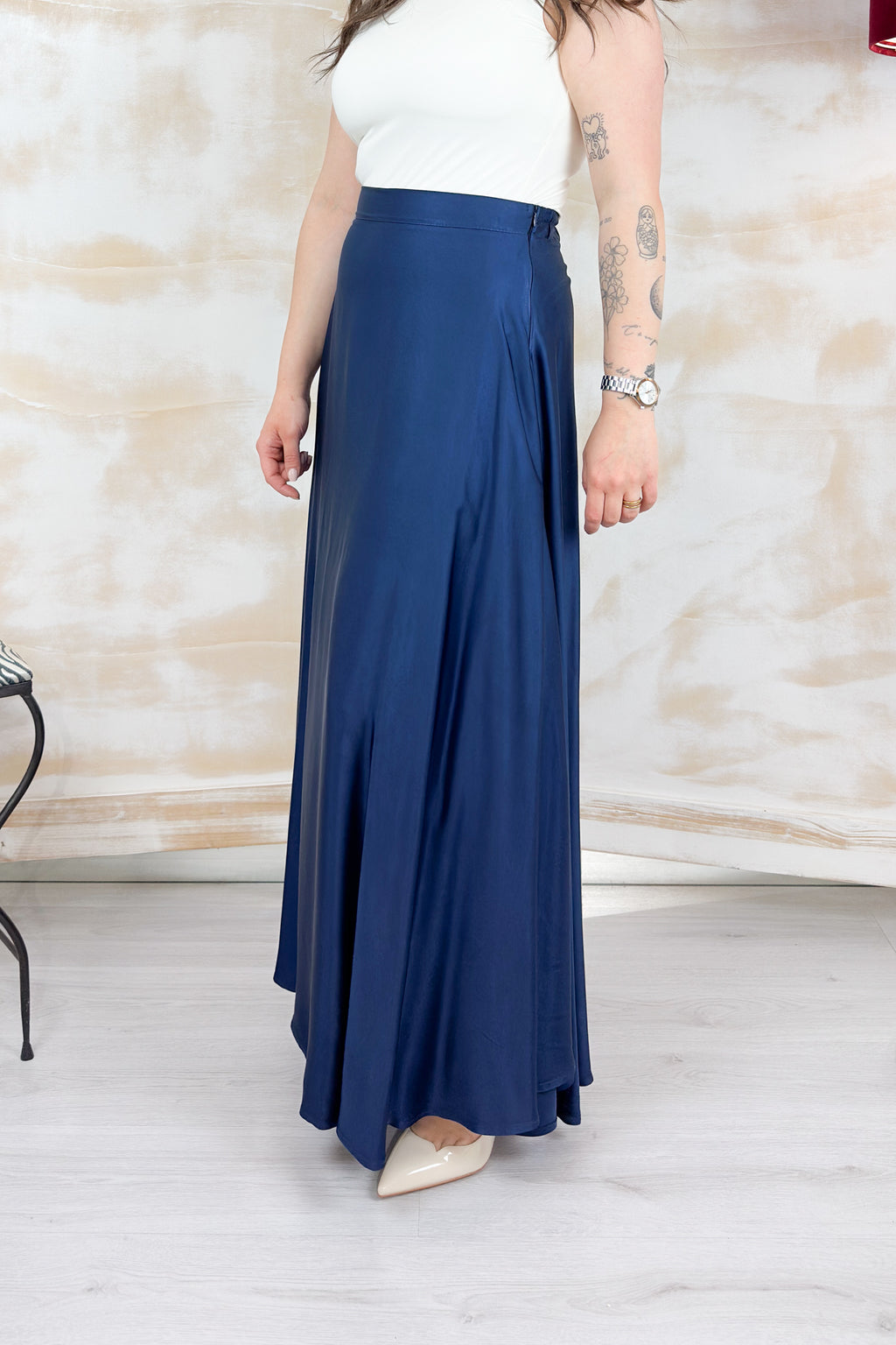 Gonna lunga in raso KAOS - Blu