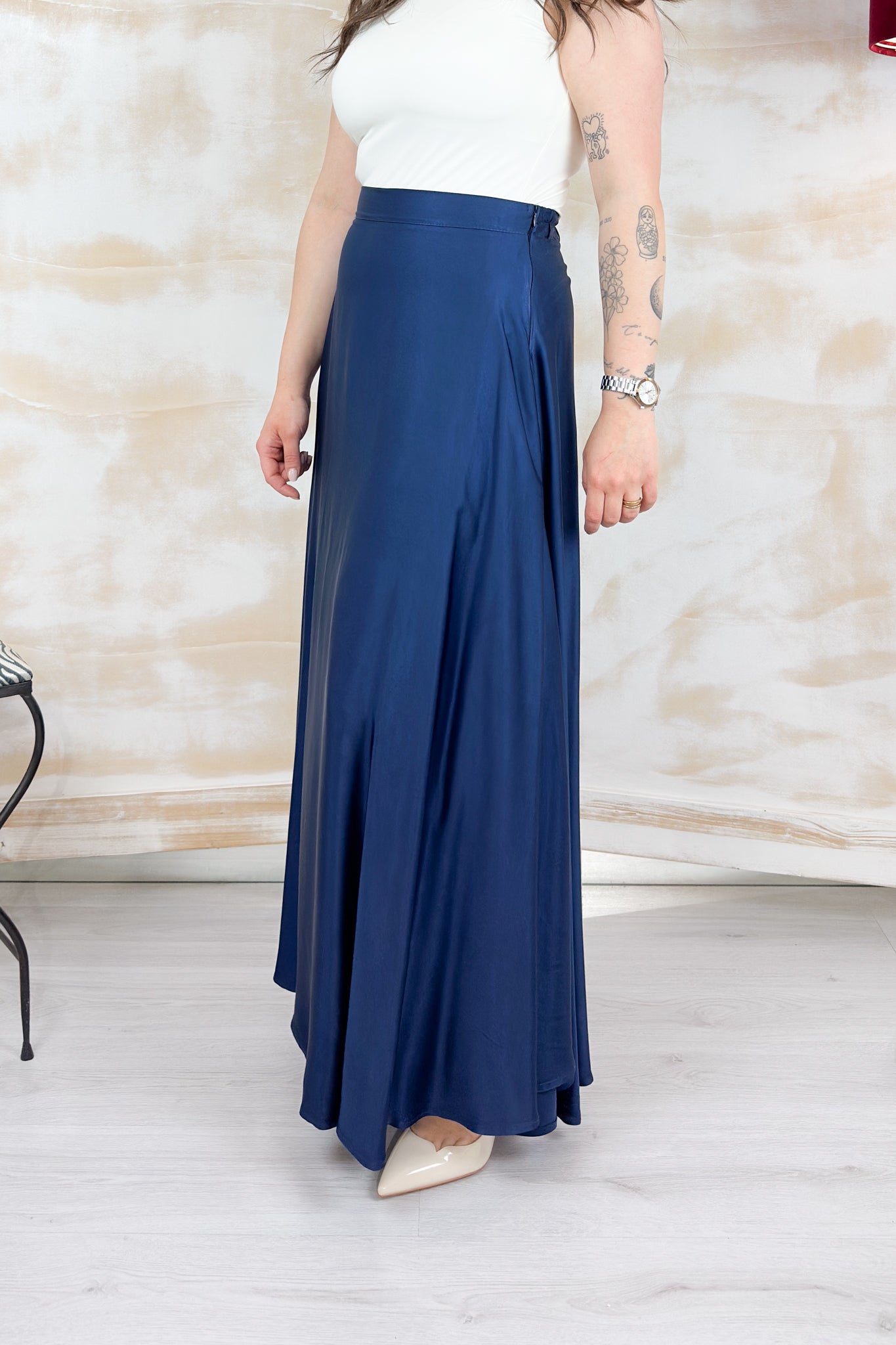 Gonna lunga in raso KAOS - Blu