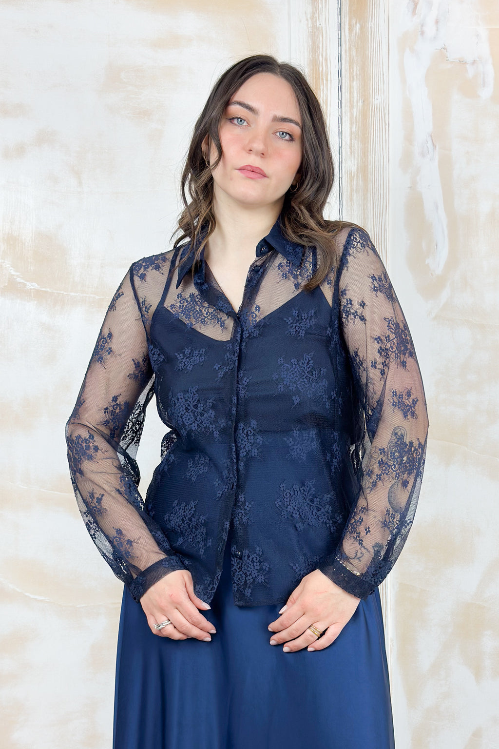 Camicia in pizzo chantilly EMME - Blu
