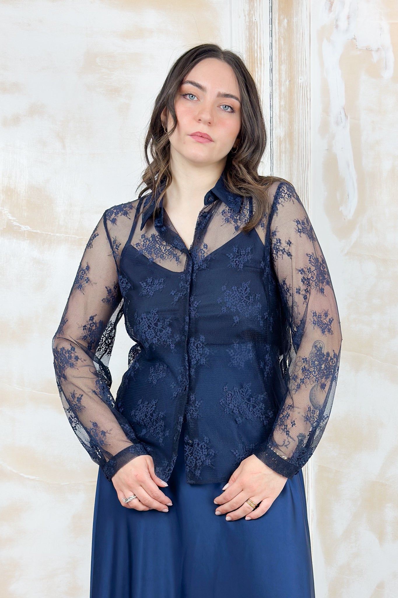 Camicia in pizzo chantilly EMME - Blu
