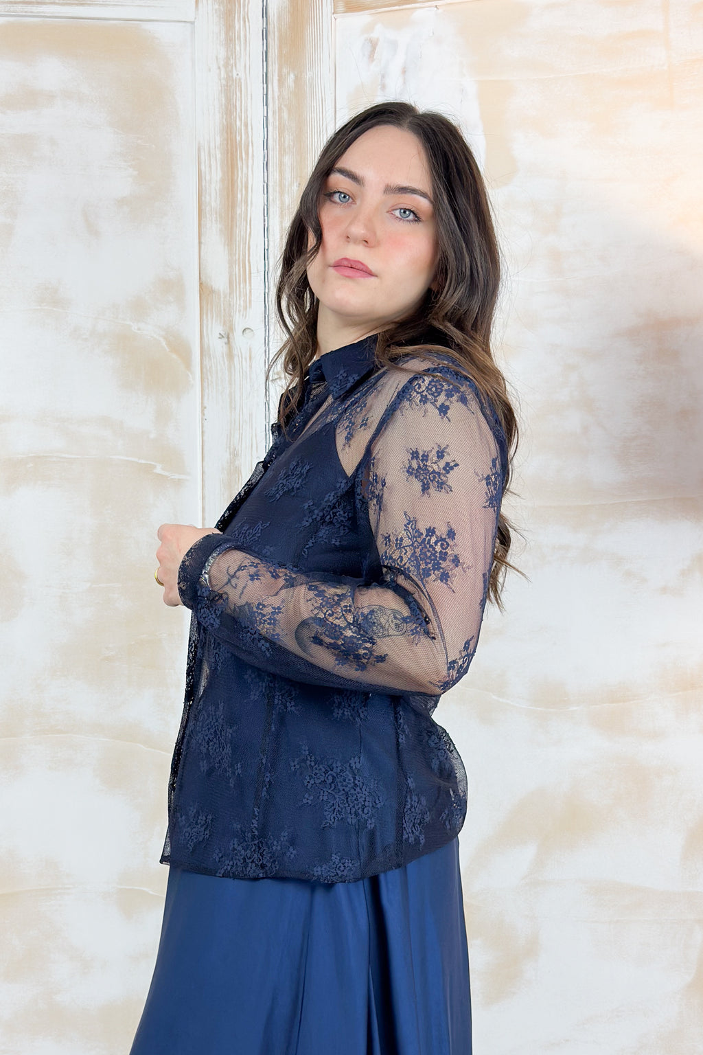 Camicia in pizzo chantilly EMME - Blu