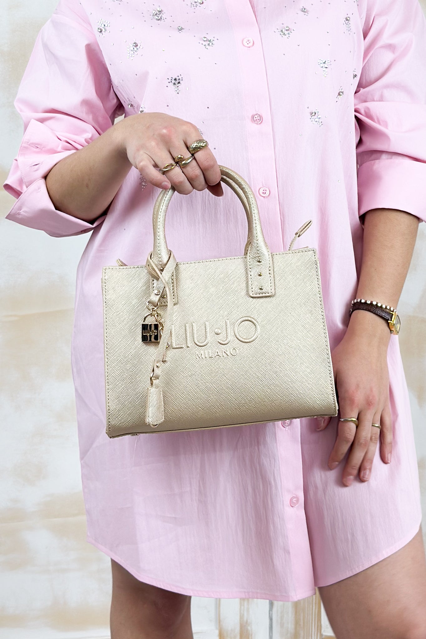 Borsa a mano piccola in saffiano LIU JO - Light gold