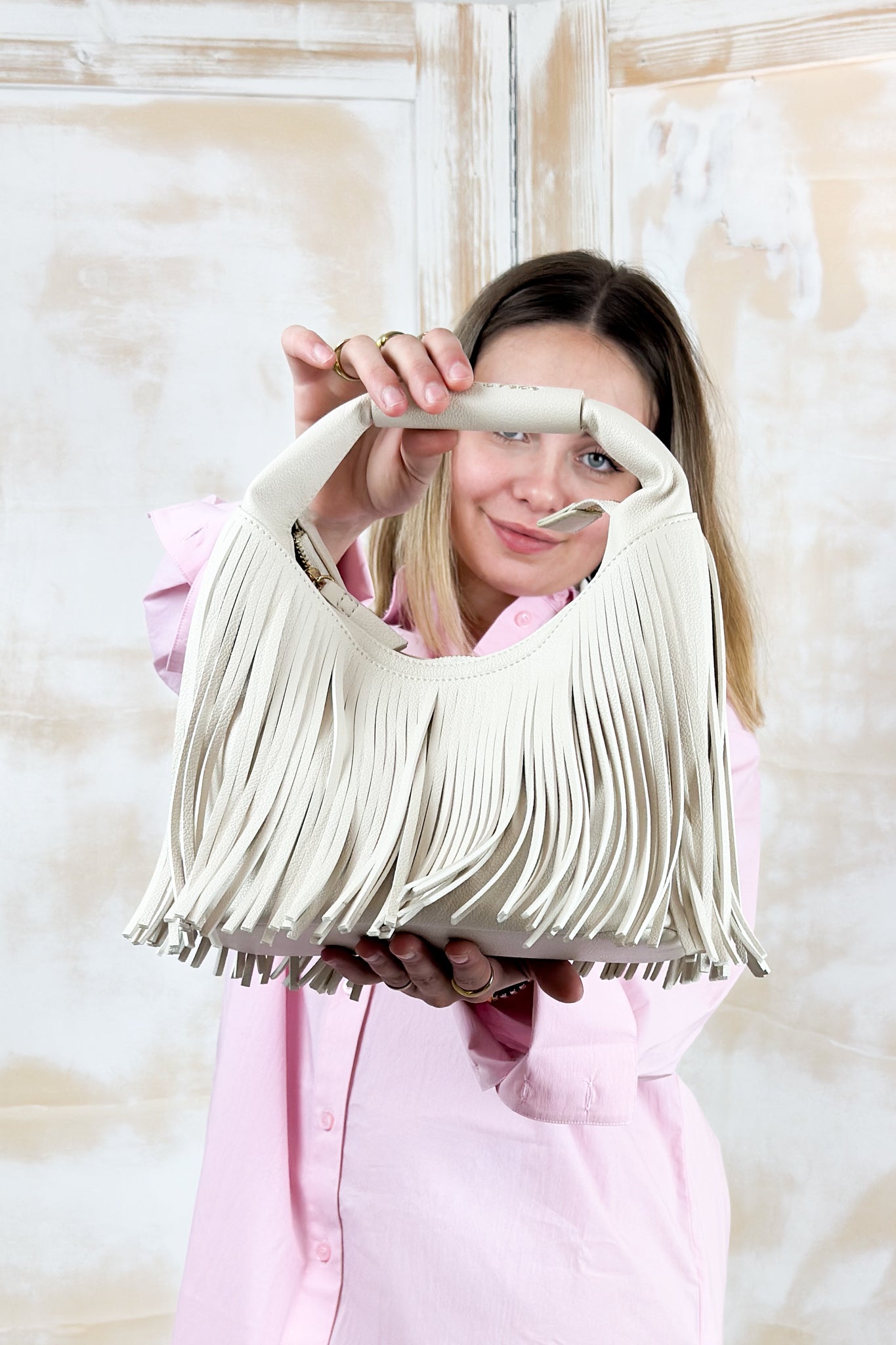 Borsa a mano con frange MANILA GRACE - Off white