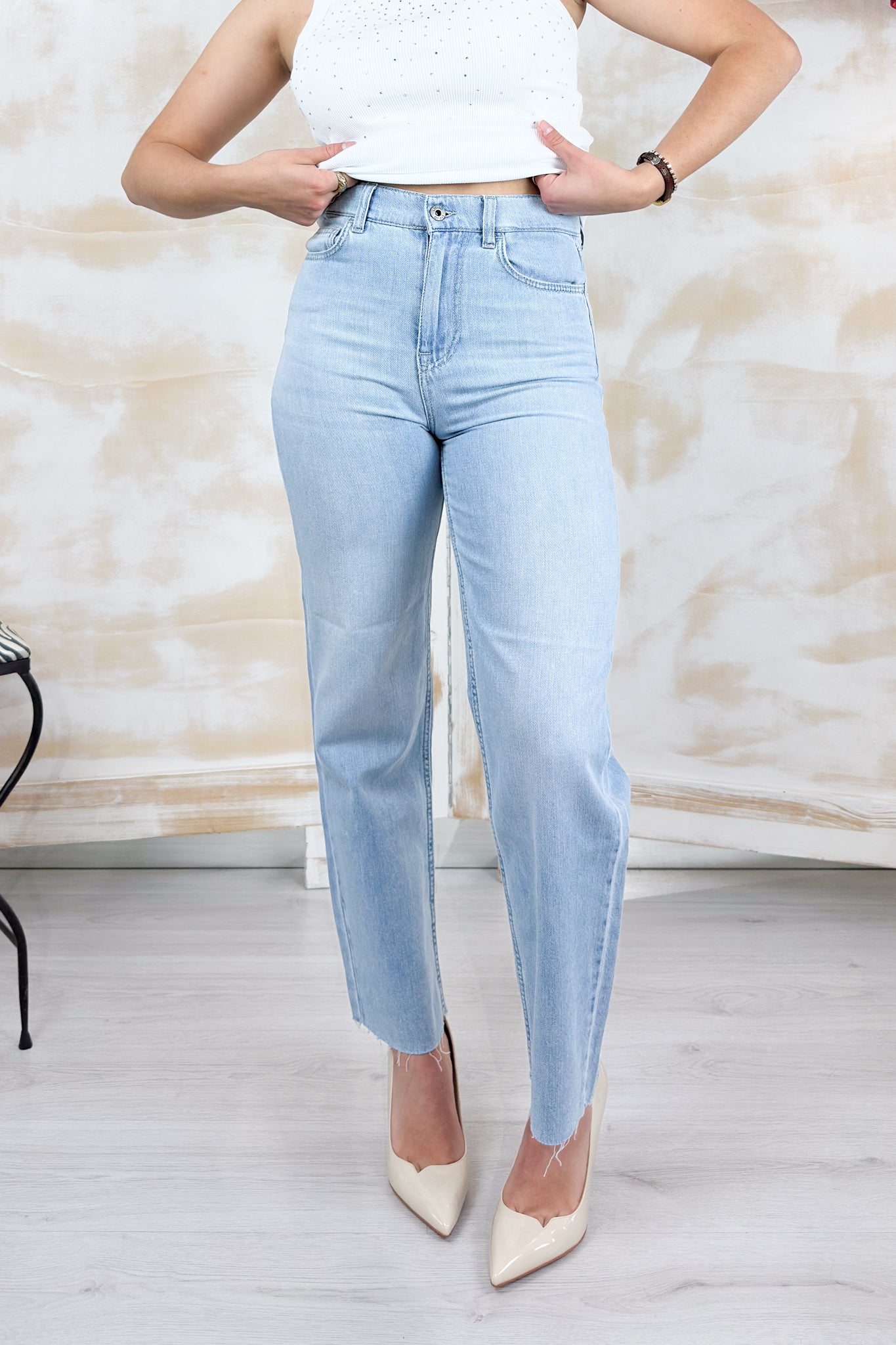 Jeans straight vita alta LIU JO - Den.Blue lt.organza