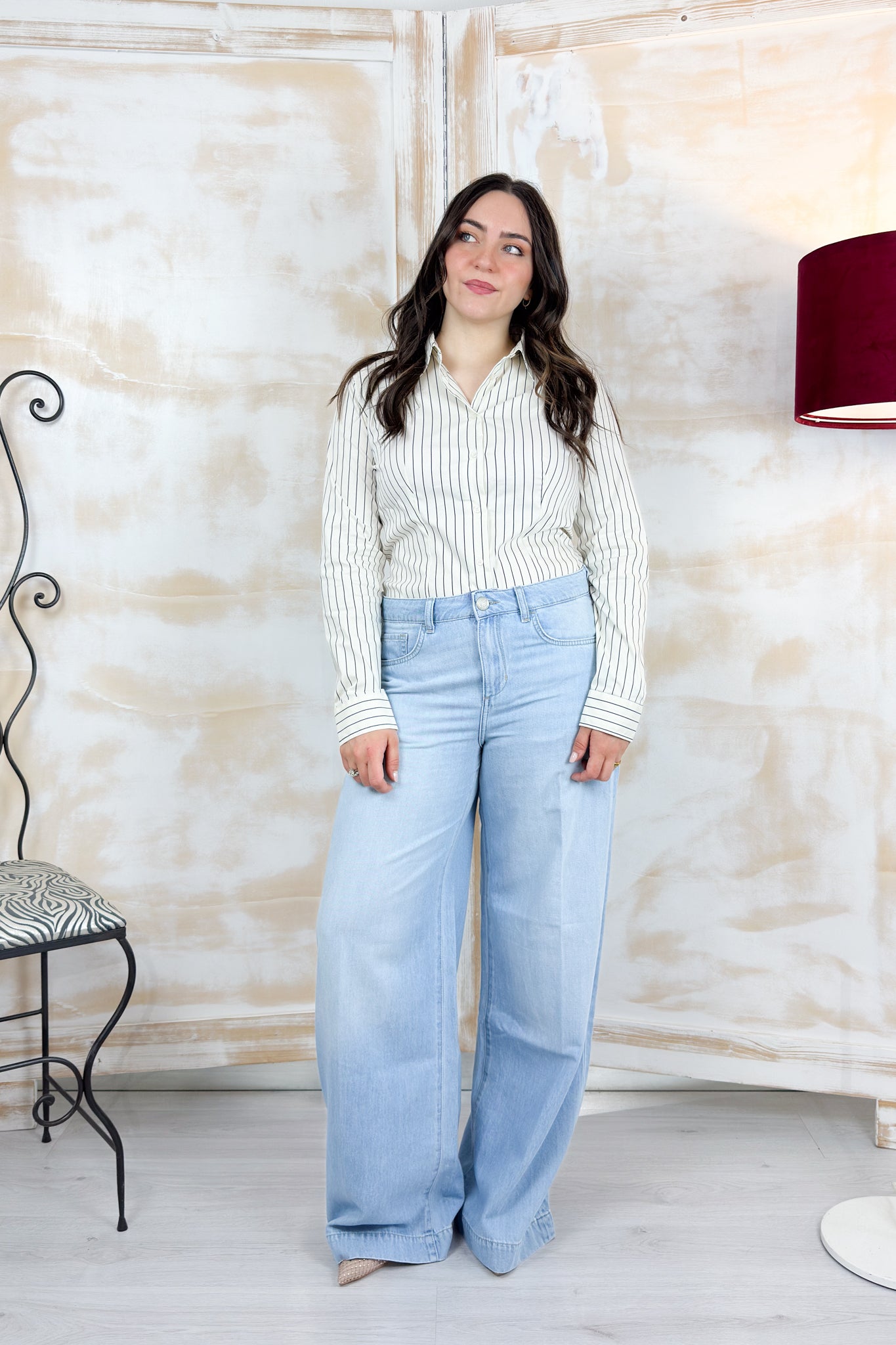 Camicia in popeline stretch EMME - BLU RIGA SPAZIATA