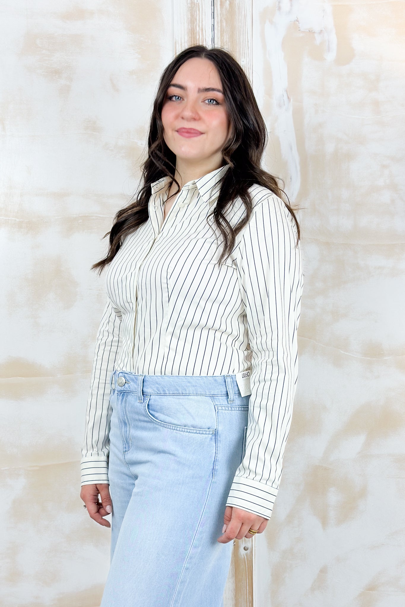 Camicia in popeline stretch EMME - BLU RIGA SPAZIATA