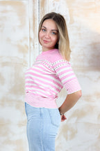 Maglia manica corta a righe LIU JO - PINK/WHITE