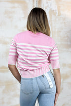 Maglia manica corta a righe LIU JO - PINK/WHITE