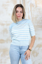 Maglia manica corta a righe LIU JO - Blue bell/bco lana