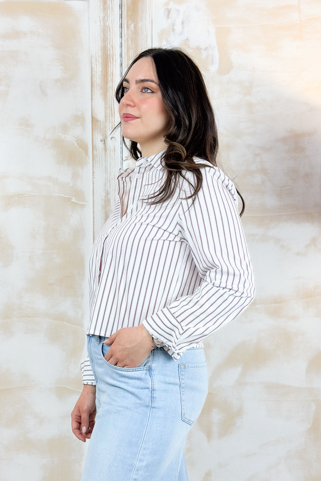 Camicia cropped a righe KAOS - Bianco