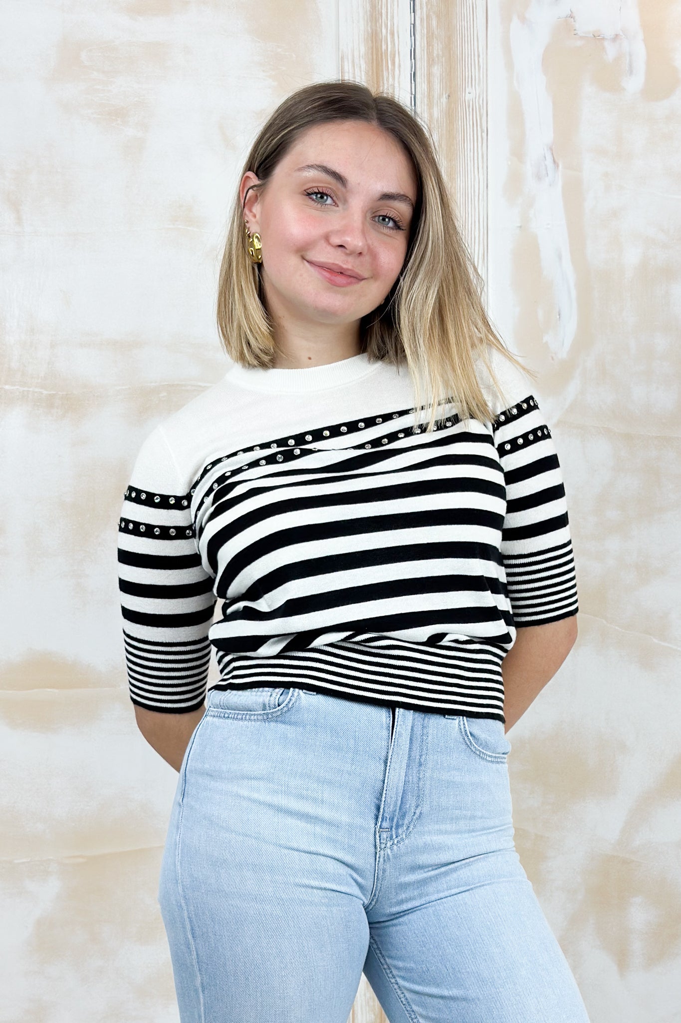 Maglia manica corta a righe LIU JO - White/black