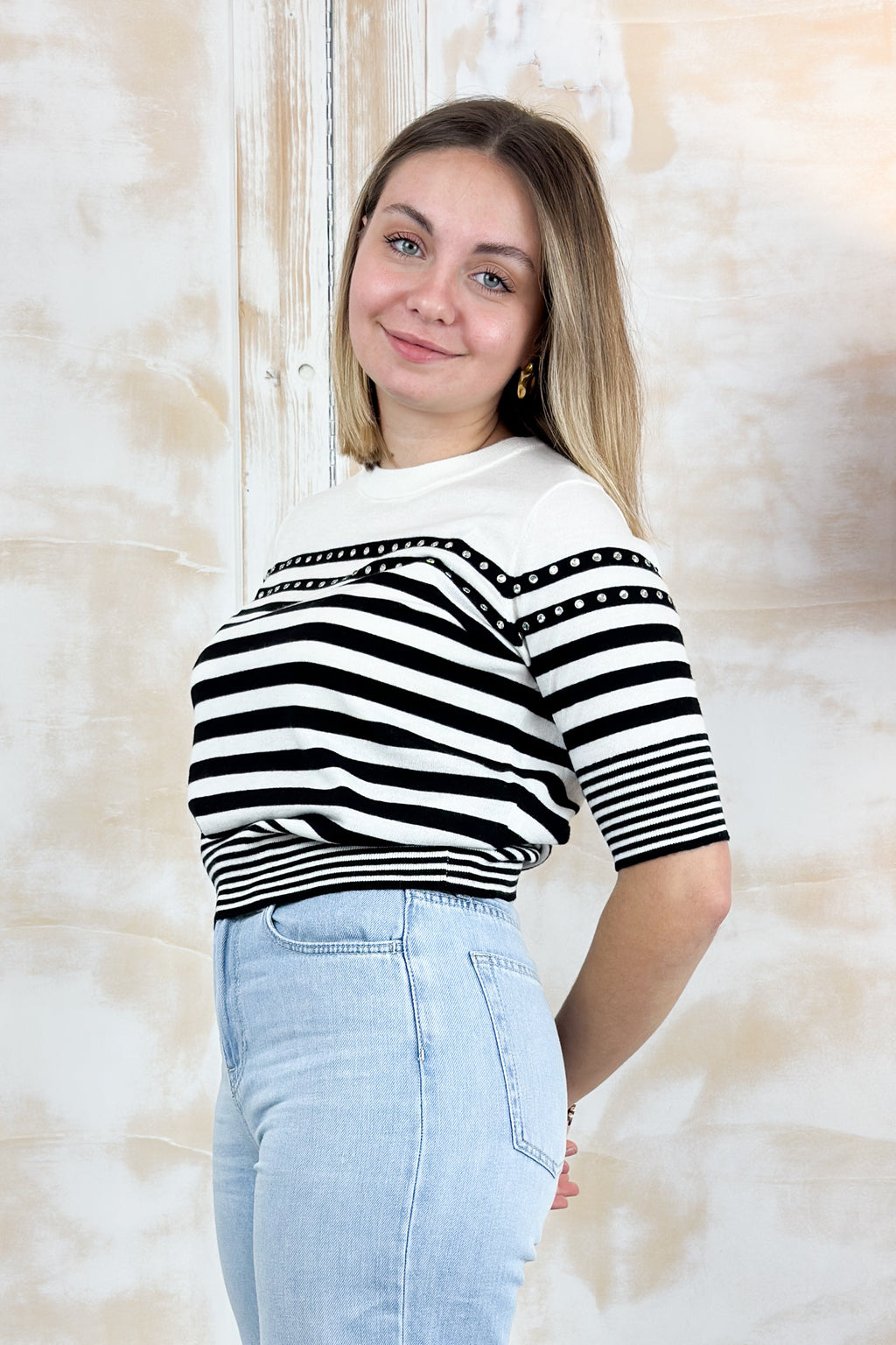 Maglia manica corta a righe LIU JO - White/black