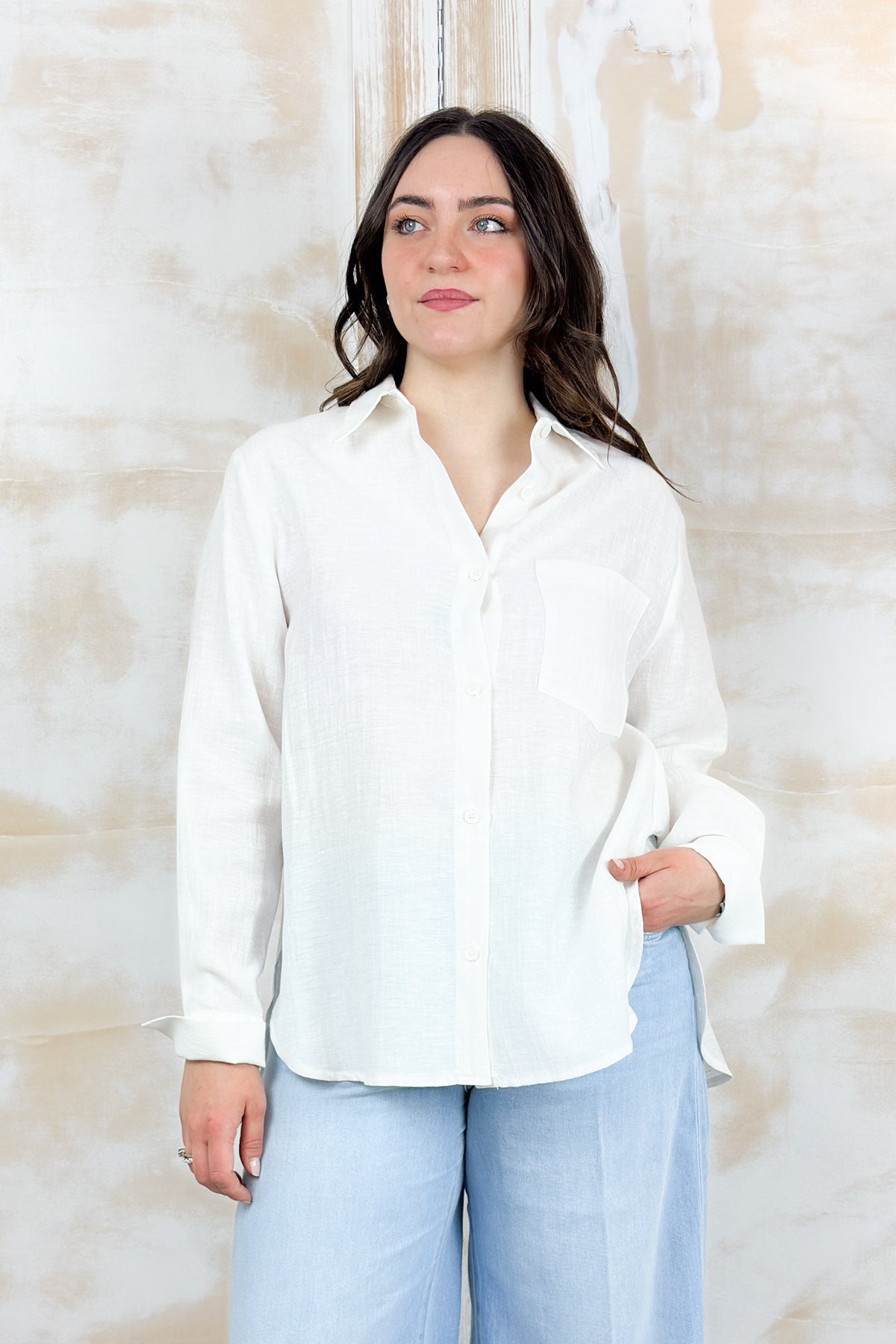 Camicia over in misto lino ramiè KAOS - Panna