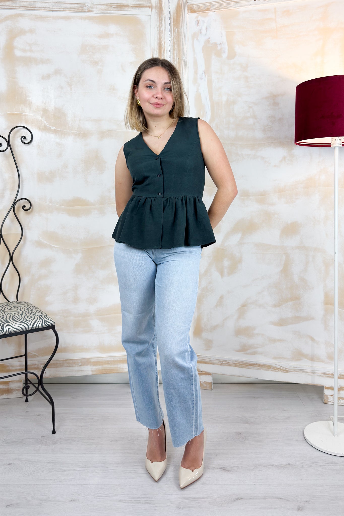 Top con bottoni lino e viscosa EMME - Verde scuro