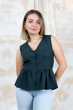 Top con bottoni lino e viscosa EMME - Verde scuro