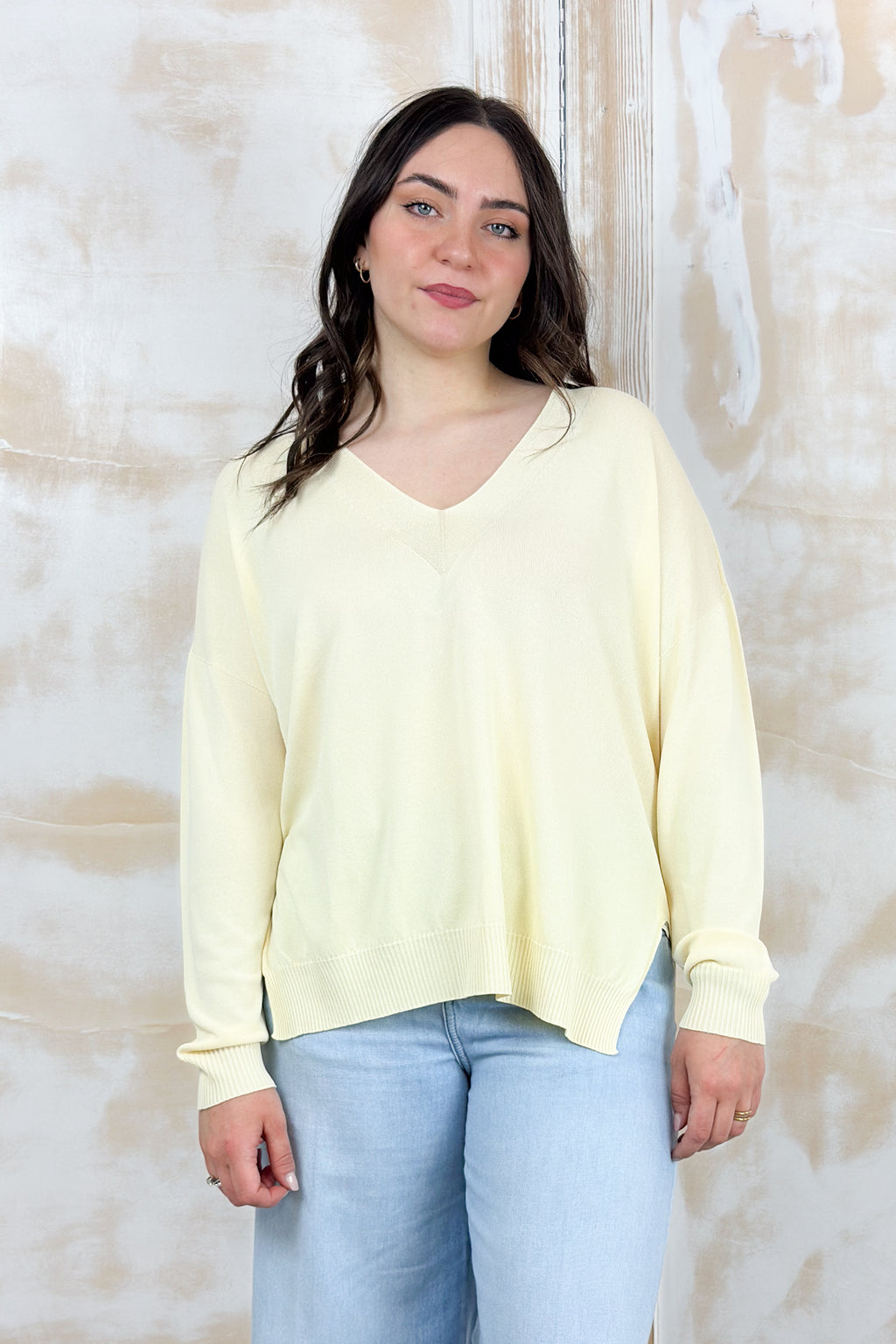 Maglia scollo "V" manica lunga MANILA GRACE - Limonata