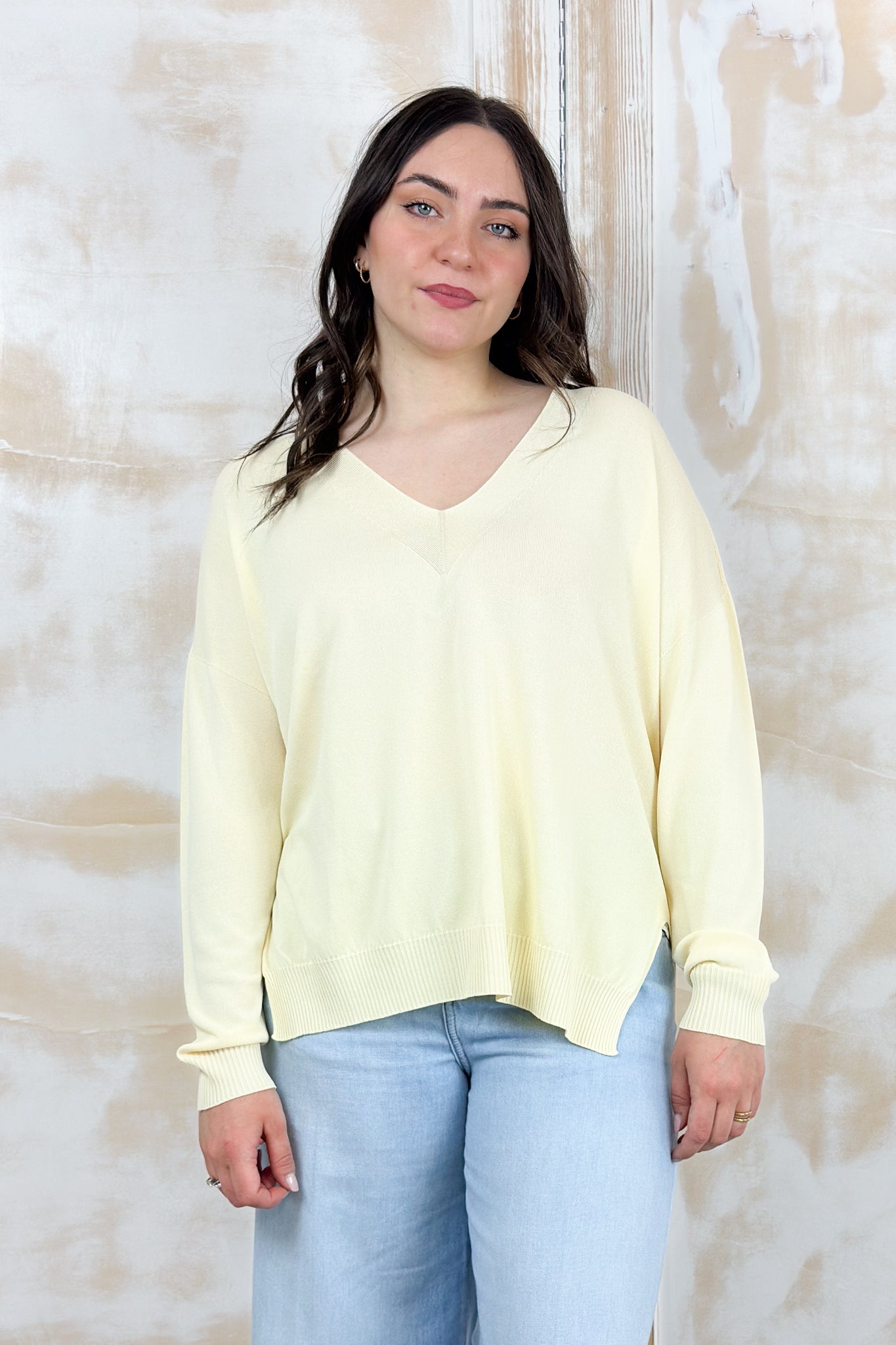 Maglia scollo "V" manica lunga MANILA GRACE - Limonata