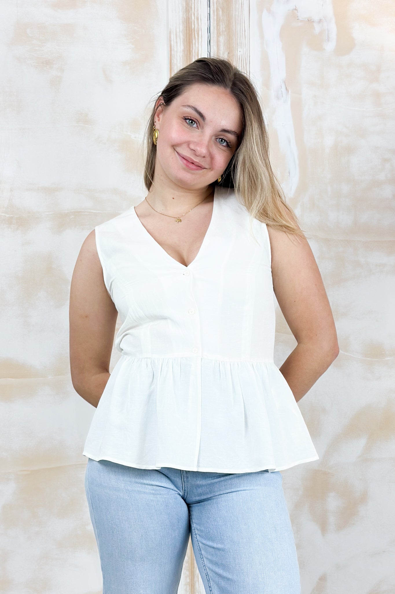Top con bottoni lino e viscosa EMME - Bianco