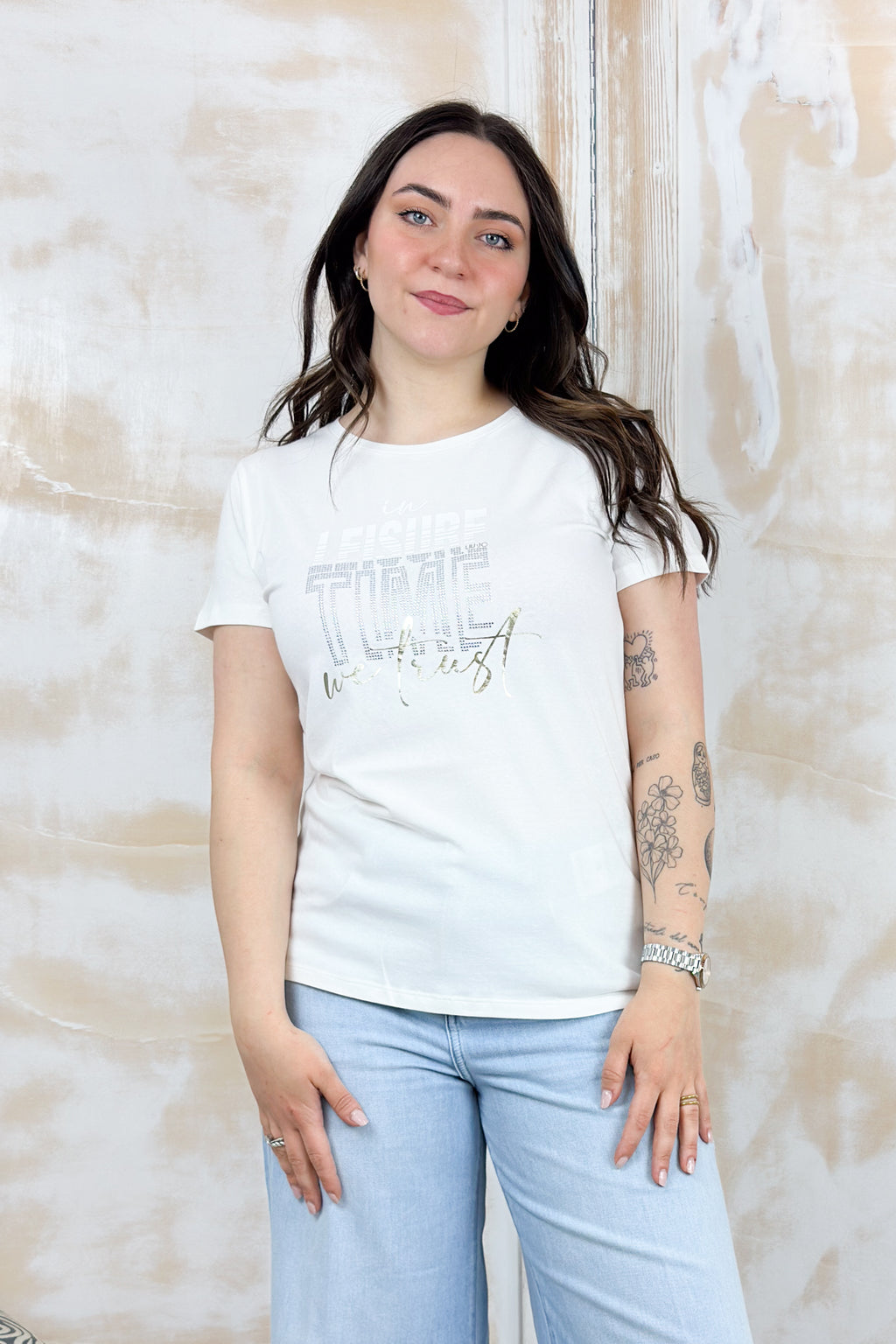 T-shirt slim-fit LIU JO - White milk/leis.time