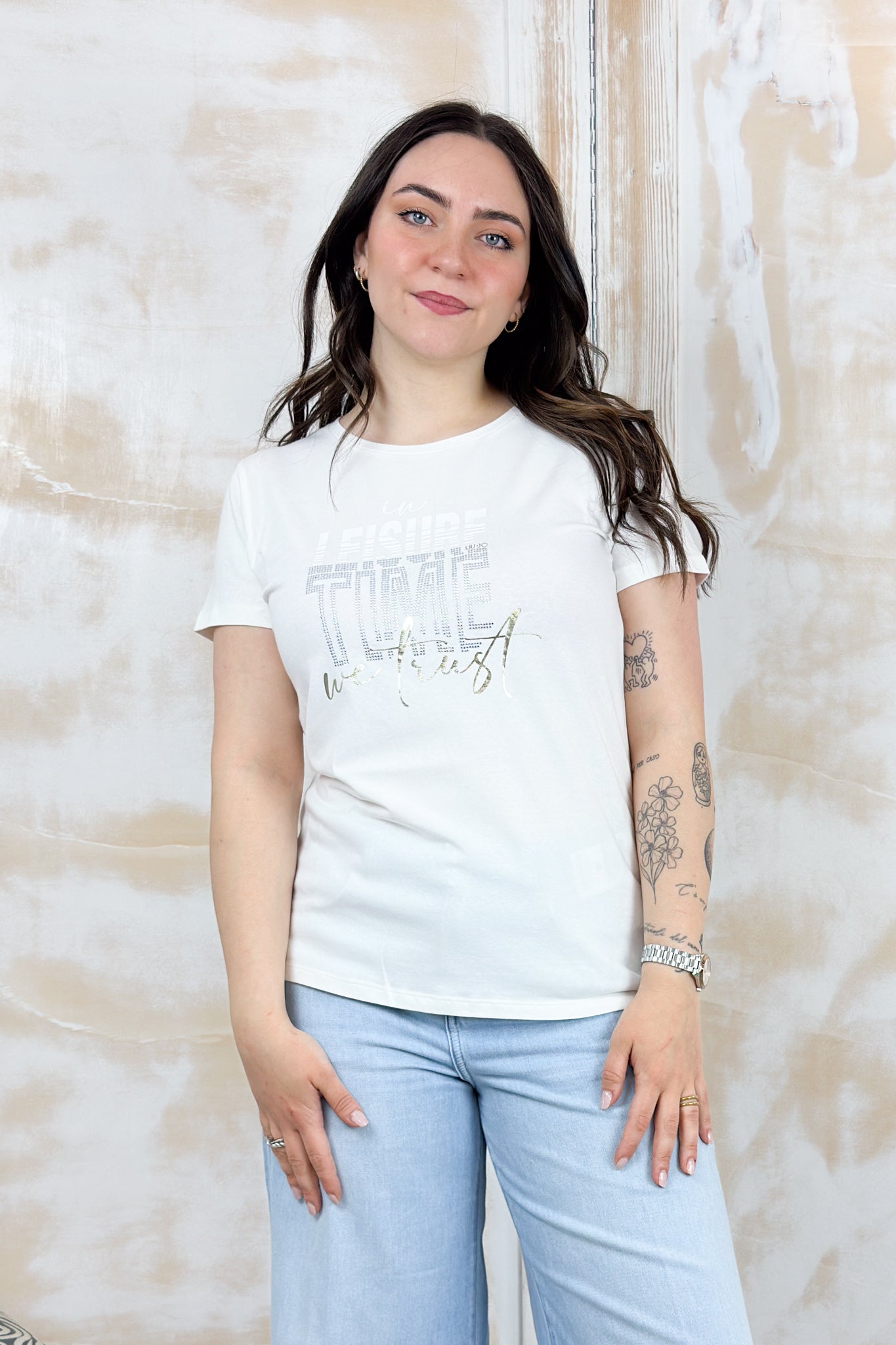 T-shirt slim-fit LIU JO - White milk/leis.time