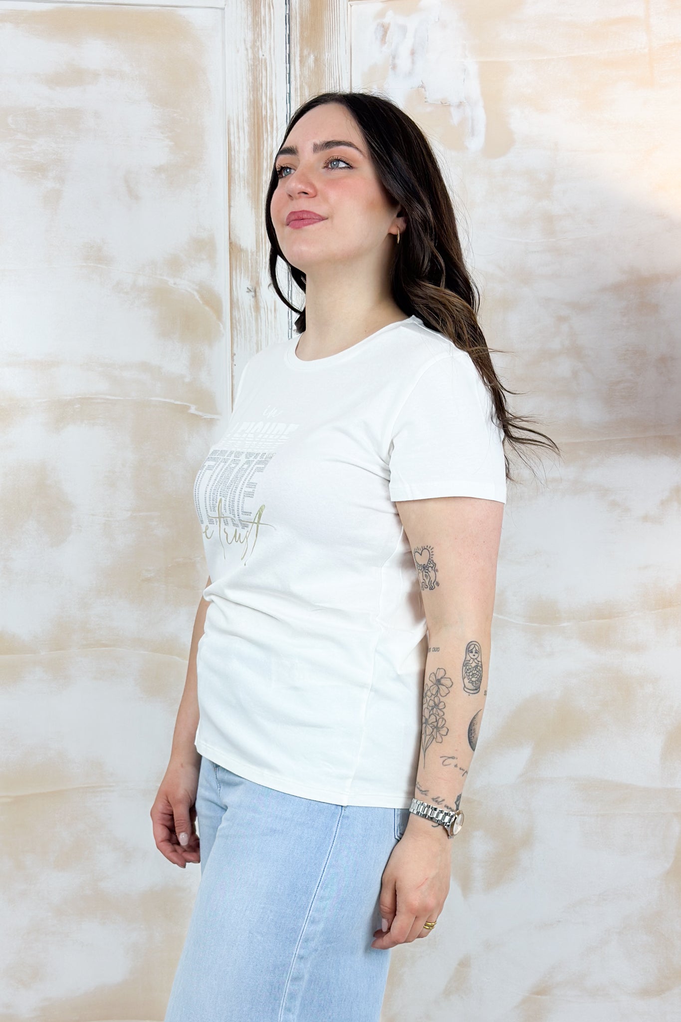 T-shirt slim-fit LIU JO - White milk/leis.time