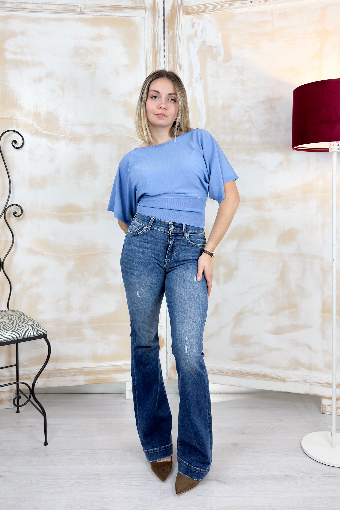 Maglia manica corta con baschina in vita KAOS - Azzurro
