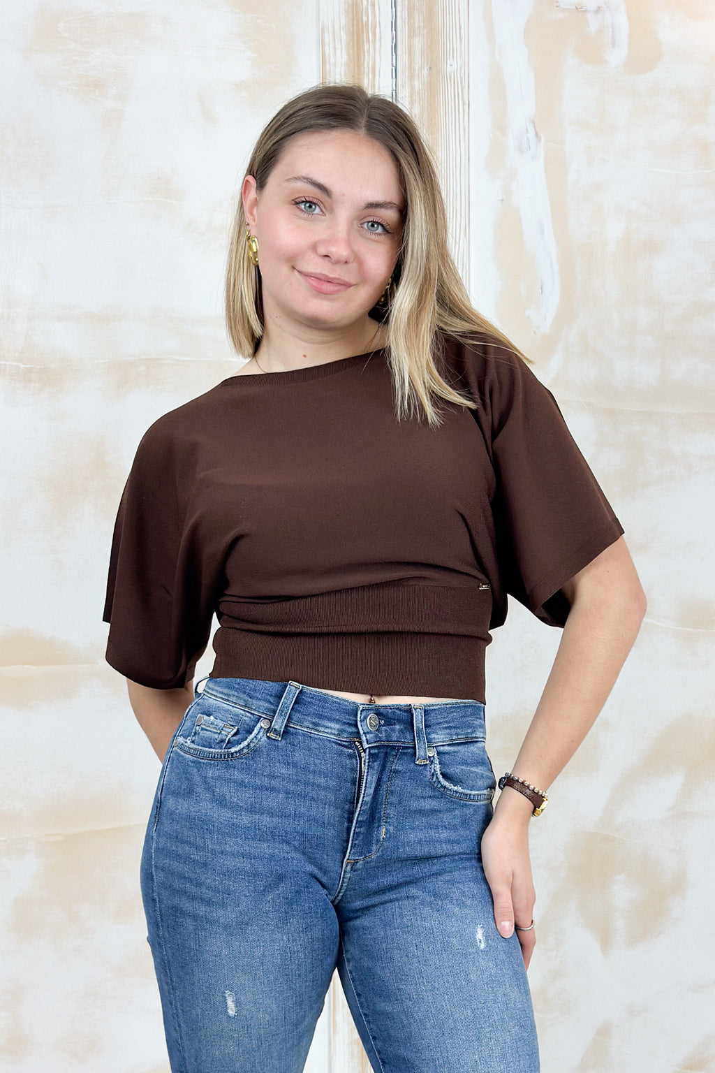 Maglia manica corta con baschina in vita KAOS - Caffè