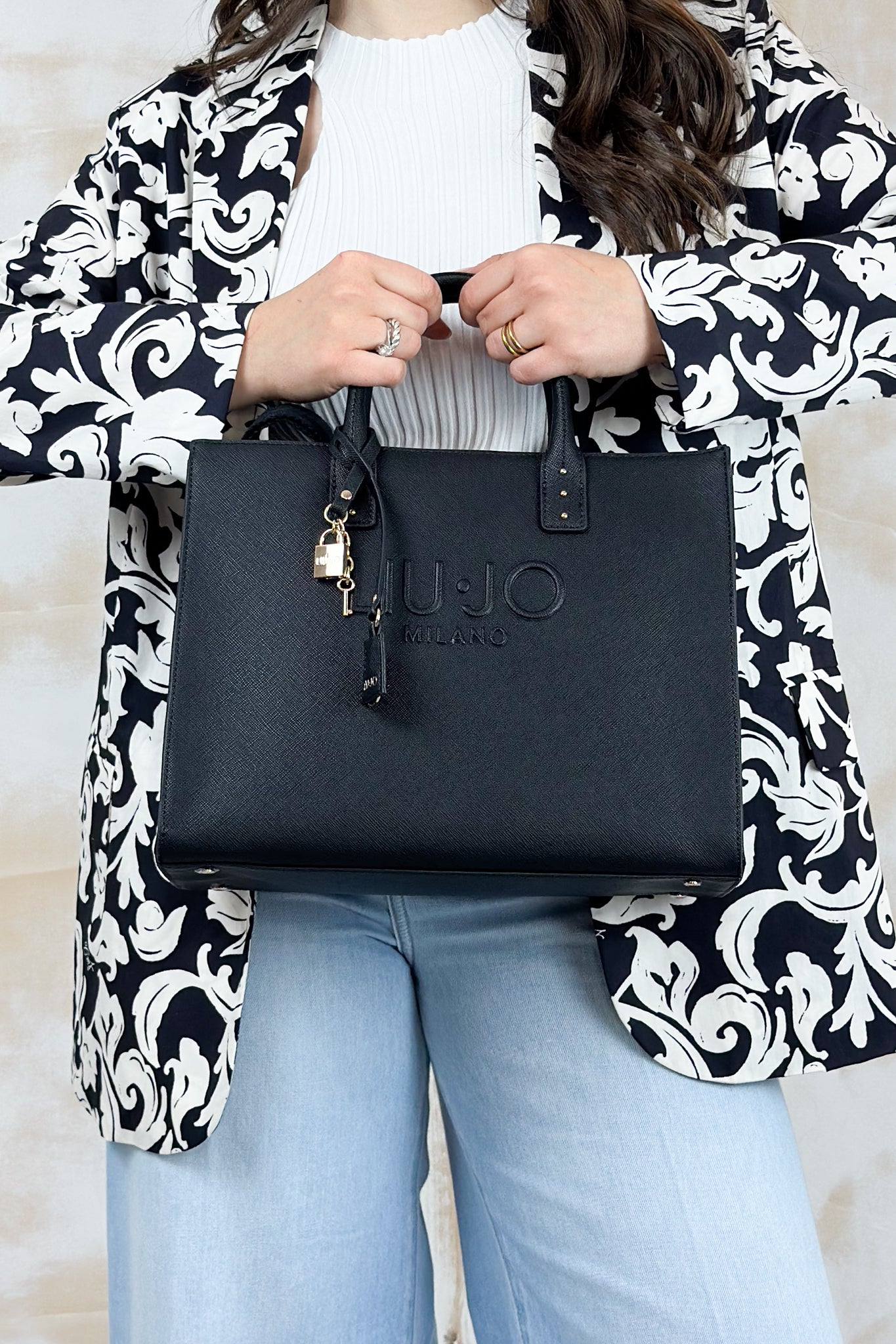 Borsa in saffiano media LIU JO - Nero