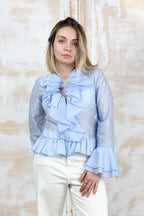 Camicia in voilè con rouches elegante M/L KAOS - Azzurro