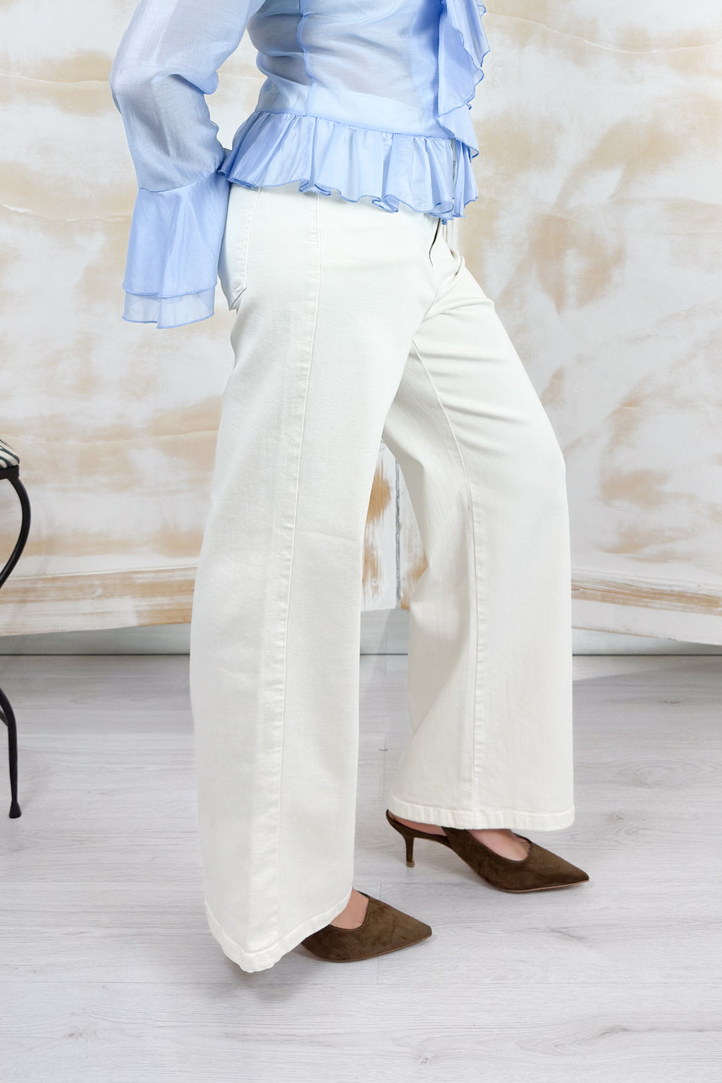 Pantalone in gabardina stretch trombetta EMME - BIANCO LANA TINTO IN CAPO