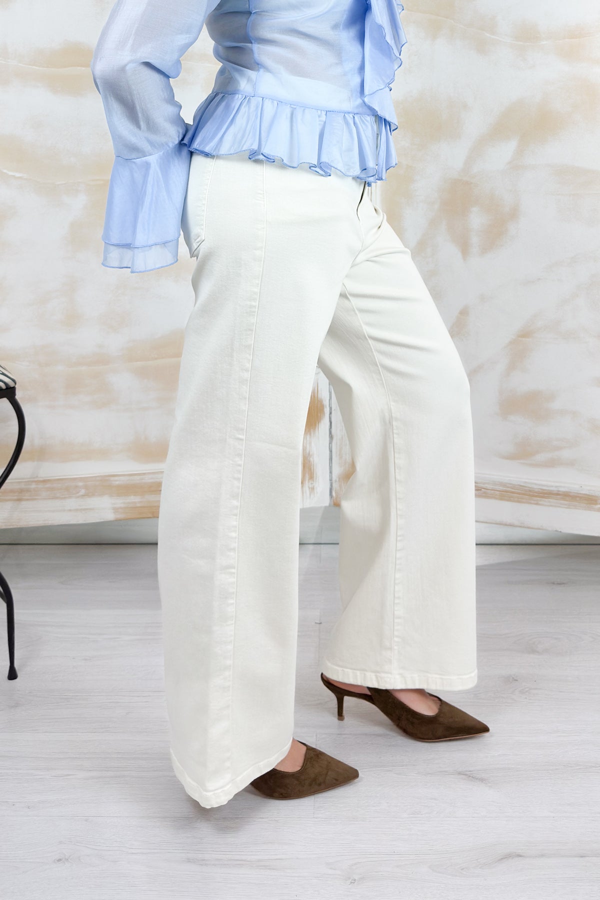 Pantalone in gabardina stretch trombetta EMME - BIANCO LANA TINTO IN CAPO