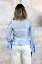 Camicia in voilè con rouches elegante M/L KAOS - Azzurro