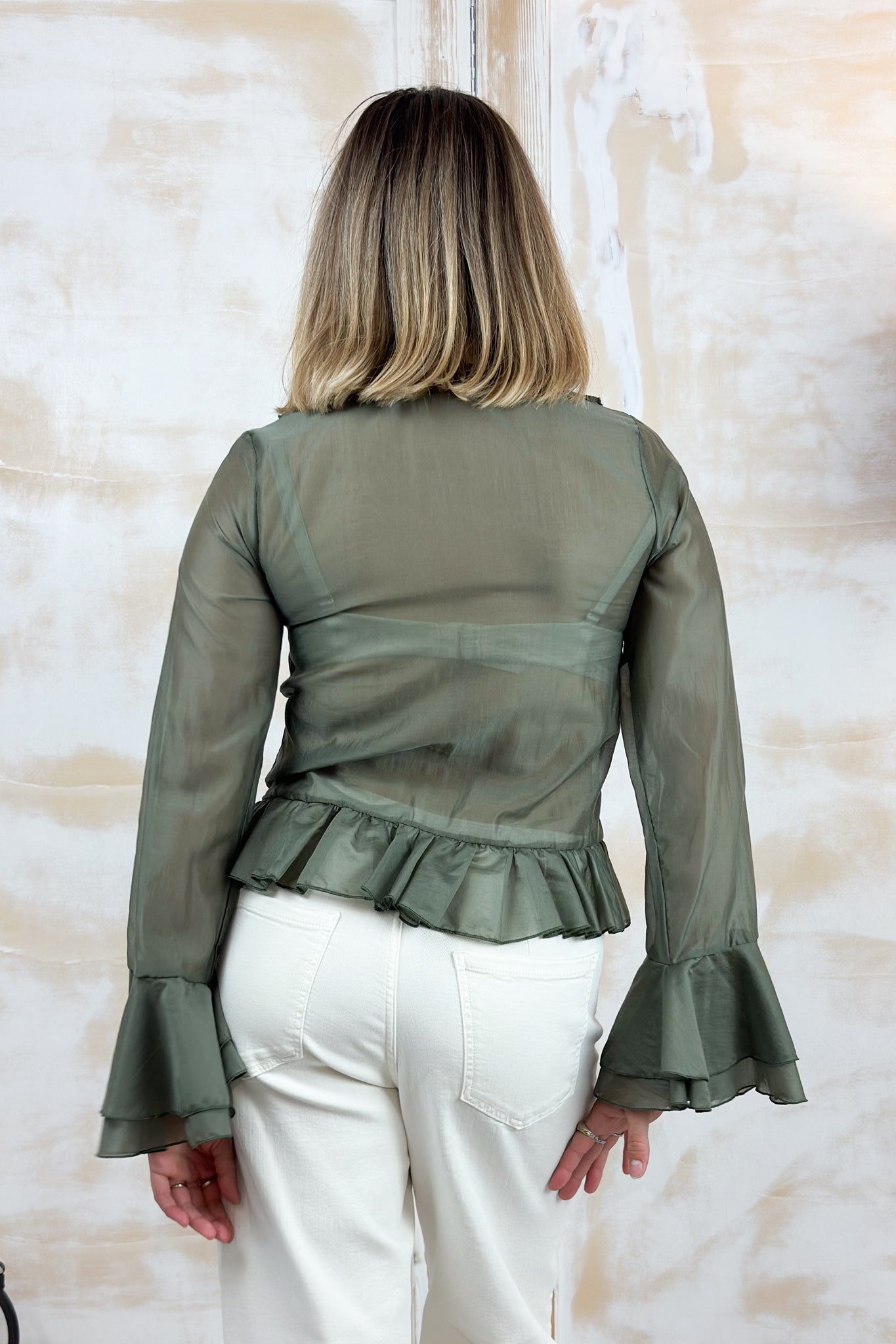 Camicia in voilè con rouches elegante M/L KAOS - Militare