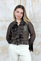 Camicia in voilè con rouches elegante M/L KAOS - Moro