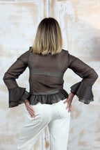 Camicia in voilè con rouches elegante M/L KAOS - Moro